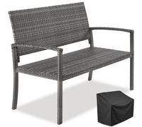 Tectake Rattan Garden Bench Murat 2-Seater , Weatherproof, 250 Kg - Grey
