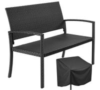 tectake Rattan Garden Bench Murat 2-seater, Weatherproof, 250 kg in Black | Size: 2 Seater TECTAKE Black 2 Seater