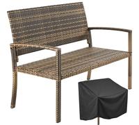 tectake Rattan Garden Bench Murat 2-seater, Weatherproof, 250 kg in Natural | Size: 2 Seater TECTAKE Natural 2 Seater