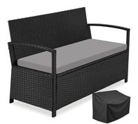 Tectake Rattan Garden Bench Vecchia 2-Seater , Weather-Resistant, Storage Space - Black