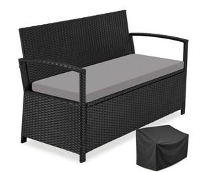 Tectake Rattan Garden Bench Vecchia 2-Seater , Weather-Resistant, Storage Space - Black