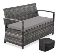 Tectake Rattan Garden Bench Vecchia 2-Seater , Weather-Resistant, Storage Space - Grey