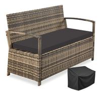 Tectake Rattan Garden Bench Vecchia 2-Seater , Weather-Resistant, Storage Space - Nature
