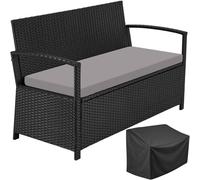tectake Rattan Garden Bench Vecchia in Black | Size: 2 Seater TECTAKE Black 2 Seater