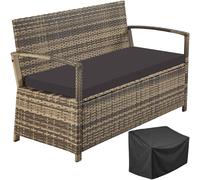 tectake Rattan Garden Bench Vecchia in Natural | Size: 2 Seater TECTAKE Natural 2 Seater
