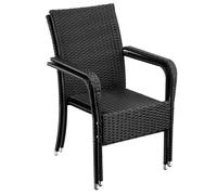 Tectake Rattan Garden Chair Girona - Polyrattan & Steel, Weather & Sun Resistant, Stackable - Black - Set Of 4