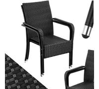 Tectake Rattan Garden Chair Girona - Polyrattan & Steel, Weather & Sun Resistant, Stackable - Black - Set Of 2