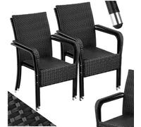 Tectake Rattan Garden Chair Girona - Polyrattan & Steel, Weather & Sun Resistant, Stackable - Black - Set Of 4