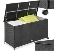 tectake® Rattan Garden Storage Box in UV-Resistant Polyrattan, 253L Outdoor Storage Box with Lockable Swivel Wheels, Aluminium Frame & Gas Spring, Balcony, Patio & Garden Cushion Storage - Black