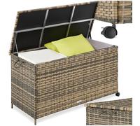 tectake® Rattan Garden Storage Box in UV-Resistant Polyrattan, 253L Outdoor Storage Box with Lockable Swivel Wheels, Aluminium Frame & Gas Spring, Balcony, Patio & Garden Cushion Storage - Nature