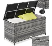 tectake® Rattan Garden Storage Box in UV-Resistant Polyrattan, 253L Outdoor Storage Box with Lockable Swivel Wheels, Aluminium Frame & Gas Spring, Balcony, Patio & Garden Cushion Storage - Grey