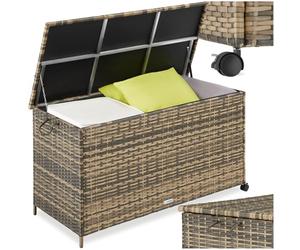 tectake® Rattan Garden Storage Box in UV-Resistant Polyrattan, 253L Outdoor Storage Box with Lockable Swivel Wheels, Aluminium Frame & Gas Spring, Balcony, Patio & Garden Cushion Storage - Nature