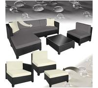 Tectake Rattan Lounge Set With Aluminum Frame, Including Covers In 2 Colors - Black
