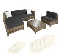 Tectake Garden Furniture Set Trieste- Polyrattan And Aluminium, Thick Cushions, 2 Cover Sets - Nature