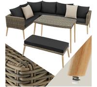 Rattan Garden Lounge Set Corner Sofa Bench Coffee Table with Cushions
