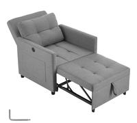 tectake Recliner Toyama Sleeper Chair, 3-In-1, 6-Way Adjustable Backrest in Grey TECTAKE Grey