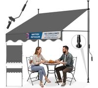 Tectake Retractable Patio Awning With Hand Crank, Pressure Fitted, Height Adjustable 150 X 180 Cm - Black/grey