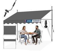 Tectake Retractable Patio Awning With Hand Crank, Pressure Fitted, Height Adjustable 300 X 180 Cm - Black/grey