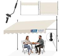 Tectake Retractable Patio Awning With Hand Crank, Pressure Fitted, Height Adjustable 350 X 180 Cm - Beige