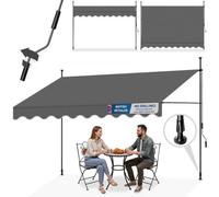 Tectake Retractable Patio Awning With Hand Crank, Pressure Fitted, Height Adjustable 350 X 180 Cm - Black/grey