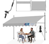 Tectake Retractable Patio Awning With Hand Crank, Pressure Fitted, Height Adjustable 350 X 180 Cm - Light Grey