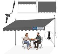 Tectake Retractable Patio Awning With Hand Crank, Pressure Fitted, Height Adjustable 400 X 180 Cm - Black/grey
