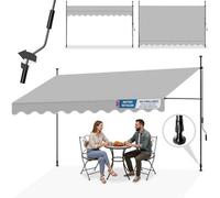 Tectake Retractable Patio Awning With Hand Crank, Pressure Fitted, Height Adjustable 400 X 180 Cm - Light Grey