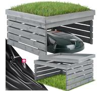 tectake® Robot Lawnmower Garage with Weather-Resistant, Stained Pinewood Slats, Integrated Water-Repellent Planter Roof, Quick Assembly - Spacious Shelter for Robot Lawnmowers - 78 x 84 x 46 cm