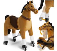 Tectake Rocking Horse Sabrina - Easy To Ride, 4 Wheels, High Load Capacity, Non-Slip Pedals - 100 Centimetre - Light Brown