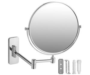Tectake Round Double Sided Vanity Mirror With Magnification For Makeup And Styling 5 X Magnification - Silver