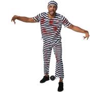 Mens Costume Zombie Convict Prisoner Inmate Jail Fancy Dress Carnival Halloween
