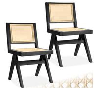 Tectake Set Of 2 Accent Chair Lizzy With Mid-Century Modern Design, Rattan Backrest And Solid Wood Frame - Black
