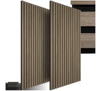 tectake® Set of 2 Acoustic Wall Panels with Real Wood Veneer & MDF, Sound-Absorbing Acoustic Panels with Felt Fabric & Wood Slats, Adjustable Size & Easy Installation, 120 x 60 x 2.1 cm - Dark Oak
