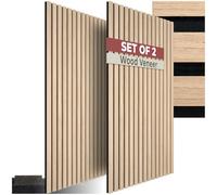 tectake® Set of 2 Acoustic Wall Panels with Real Wood Veneer Slats & MDF, Sound-Absorbing Wall Panelling with Customisable Size & Easy Installation, Acoustic Panels for Home & Office - Light Oak