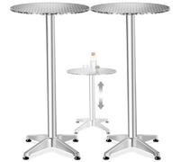 Tectake Set Of 2 Aluminium Bistro Table Frederic, Diameter 60 Cm, Height-Adjustable 57.5 Cm - Silver