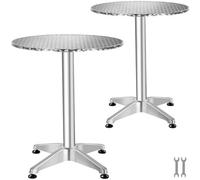 Tectake Set Of 2 Aluminum Bistro Table Frederic 60 Cm, Height-Adjustable 57.5 Cm - Silver