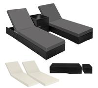 Outdoor Sun Loungers Garden Table Chairs Rattan Furniture Set Reclining Lounger