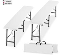 Tectake Set Of 2 Benches Panja, Weatherproof, 500 Kg Weight Capacity - White - 2