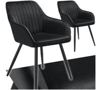Tectake Set Of 2 Chair Marilyn - Velvet Look, Quilted, Continuous Backrest, Slim Steel Legs - Black/black