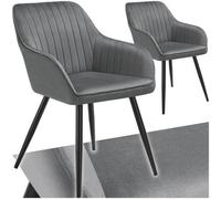 Tectake Set Of 2 Chair Marilyn - Velvet Look, Quilted, Continuous Backrest, Slim Steel Legs - Grey/black