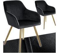 Tectake Set Of 2 Chair Marilyn With Velvet Cover, Gold Steel Legs And Plush Padding - Black/gold