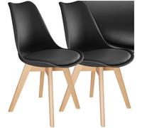 Tectake Set Of 2 Dining Chair Frederikke With Padded Seat, Ergonomic Shape, And Wooden Legs - Black