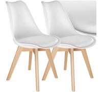 Tectake Set Of 2 Dining Chair Frederikke With Padded Seat, Ergonomic Shape, And Wooden Legs - White