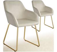 tectake Jeane Set of 2 Cream and Gold Velvet Look Dining Chair - Wilko