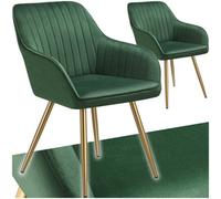 Tectake Set Of 2 Dining Chair Marilyn - Quilted Velvet, Continuous Backrest, Gold Steel Legs - Dark Green/gold
