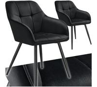 Tectake Set Of 2 Dining Chair Marilyn - Velvet Look, Quilted Pattern - Black/black