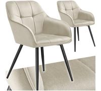 Tectake Set Of 2 Dining Chair Marilyn - Velvet Look, Quilted Pattern - Cream/black