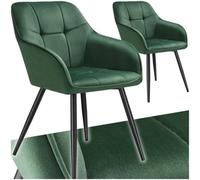 tectake Marilyn Set of 2 Dark Green and Black Quilted Velvet Dining Chair - Wilko