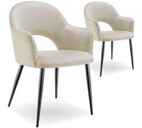 Tectake Set Of 2 Dining Chair Sasha- Padded Armchair In Velvet Look, Continuous Backrest - Cream