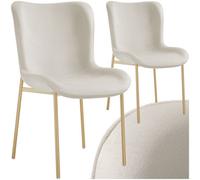 Tectake Set Of 2 Dining Chair Tessa - Ergonomic High Backrest, Slim Steel Legs, Soft Fabric - Velvet Look Beige/gold
